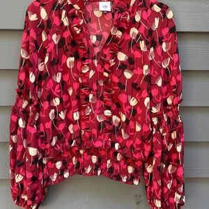 Cabi Corsage Blouse (Style #4157) Red Floral Pattern- Size XS
